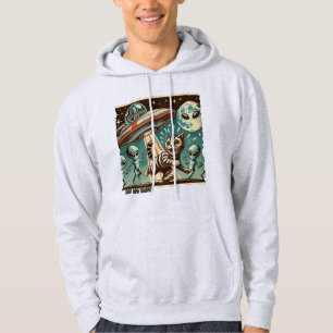 Katzen-UFO-Selfie: Vintage-Invasion (Herren-Hoodie Hoodie