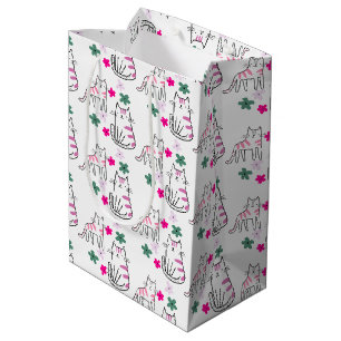 Katzen und Blume auf Weiß Mittlere Geschenktüte