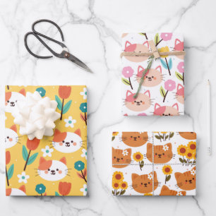 Katzen und Blume Geschenkpapier Set