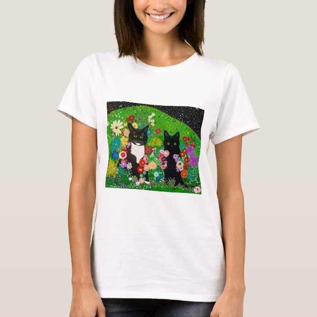 Katzen und Blume T-Shirt (Vorderseite)