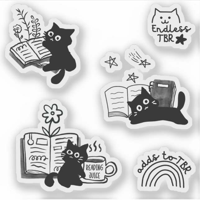 Katzen und Bücher Tierdoodles Niedliches Buchpaket Aufkleber (Vorderseite)