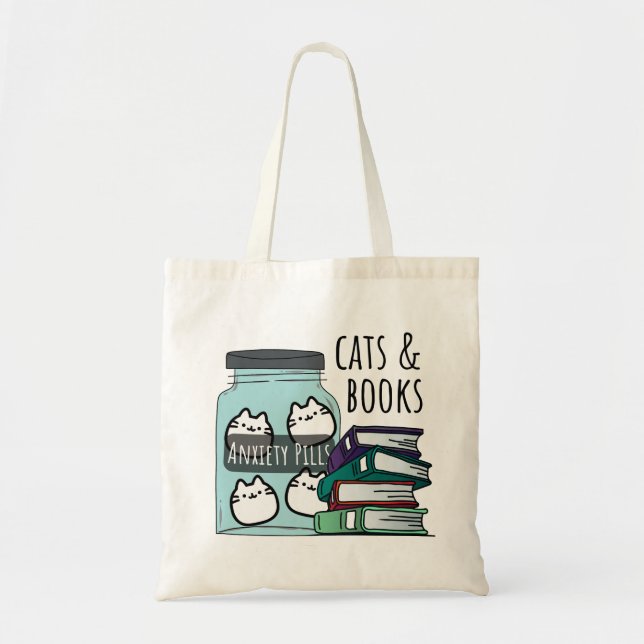 Katzen und Bücher Tragetasche (Vorne)