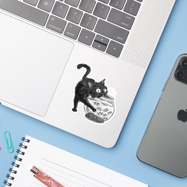 Katzen und Fische Aufkleber (Laptop mit iPhone)