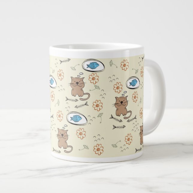 Katzen- und Fischmuster Jumbo-Tasse (Vorderseite Rechts)