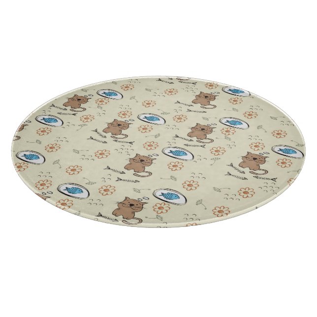 Katzen- und Fischmuster Schneidebrett (Ecke)