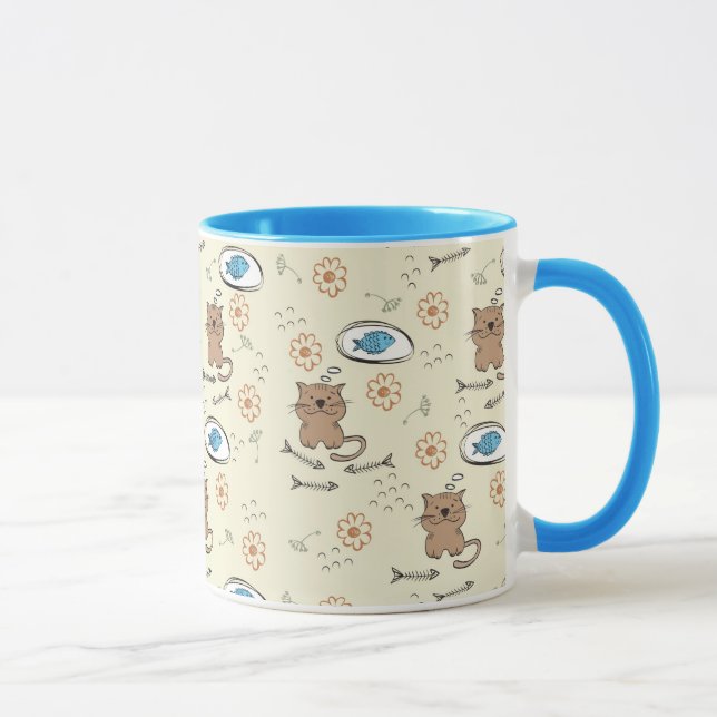 Katzen- und Fischmuster Tasse (Rechts)