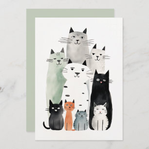Katzen und Freunde Wasserfarbe Gouache Illustratio Einladung