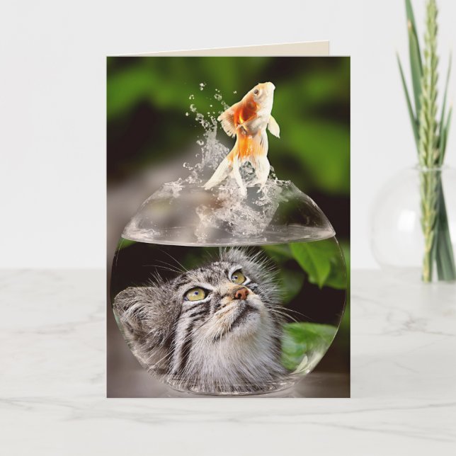 Katzen- und Goldfisch-Grußkarte Karte (Vorderseite)