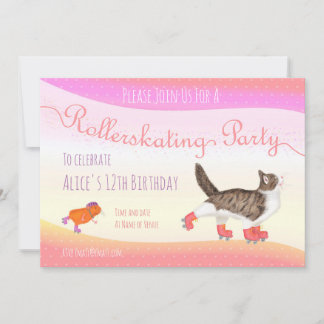 Katzen- und Guinea-Rollerskier-Party Einladung