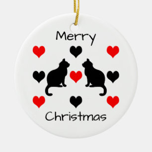 Katzen und Herz-Muster Keramik Ornament