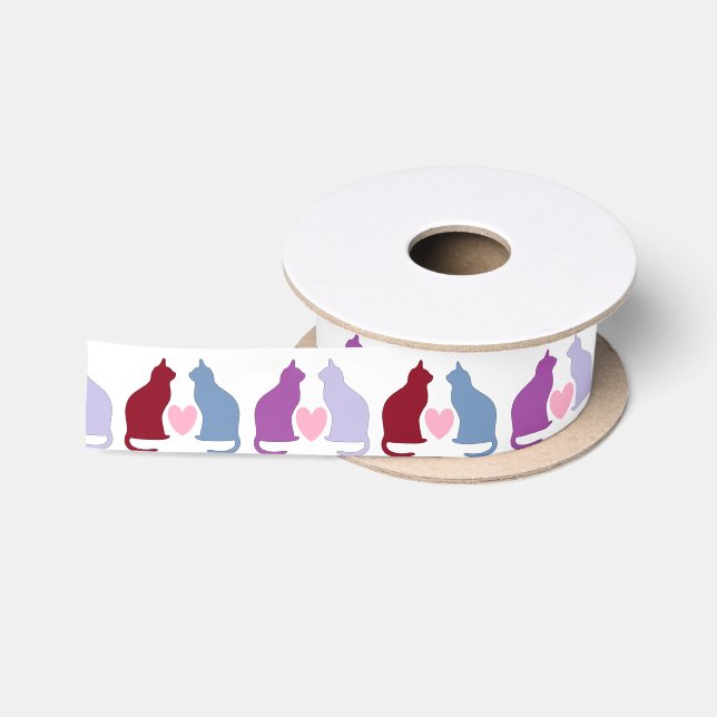 Katzen und Herzen Satinband (Spule)
