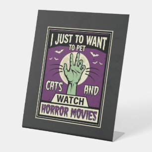 Katzen und Horrorfilme Halloween-Design Sockelschild