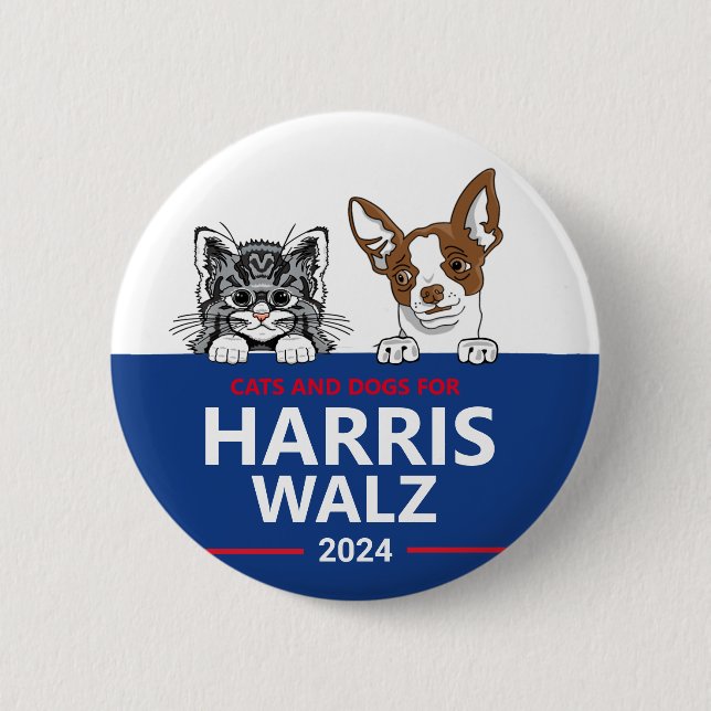 Katzen und Hunde für Harris Walz Button (Vorderseite)