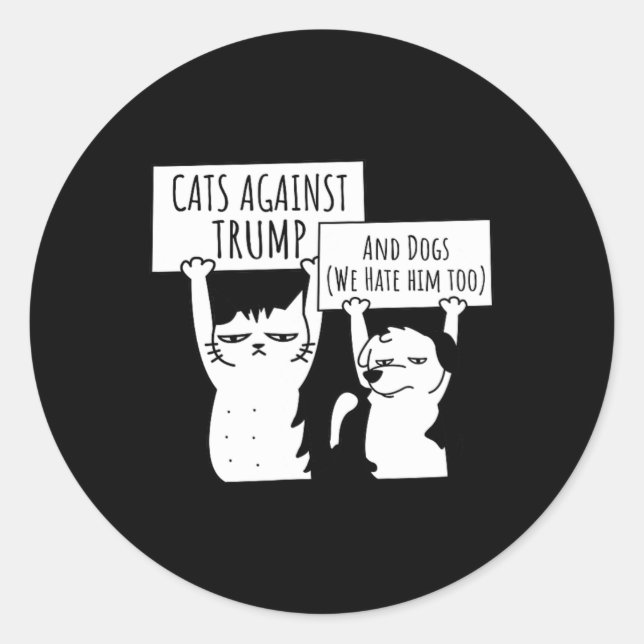 Katzen und Hunde gegen Trump Runder Aufkleber (Vorderseite)