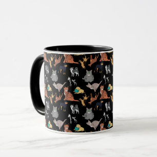 Katzen und Hunde Muster Design auf Schwarz  Tasse