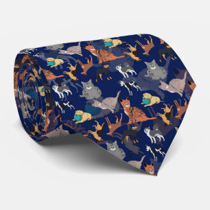 Katzen und Hunde Musterdesign auf Blau Krawatte