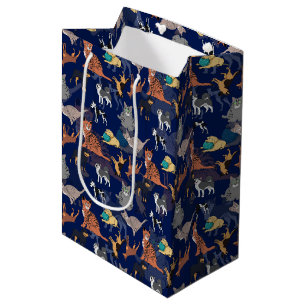 Katzen und Hunde Musterdesign auf Blau Mittlere Geschenktüte