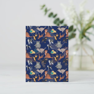 Katzen und Hunde Musterdesign auf Blau Postkarte