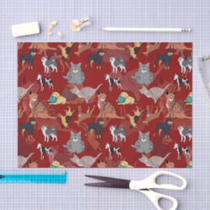 Katzen- und Hunde-Musterdesign auf Rot Seidenpapier