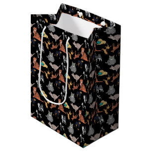 Katzen und Hunde Musterdesign auf Schwarz Mittlere Geschenktüte