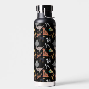 Katzen und Hunde Musterdesign auf Schwarz Trinkflasche
