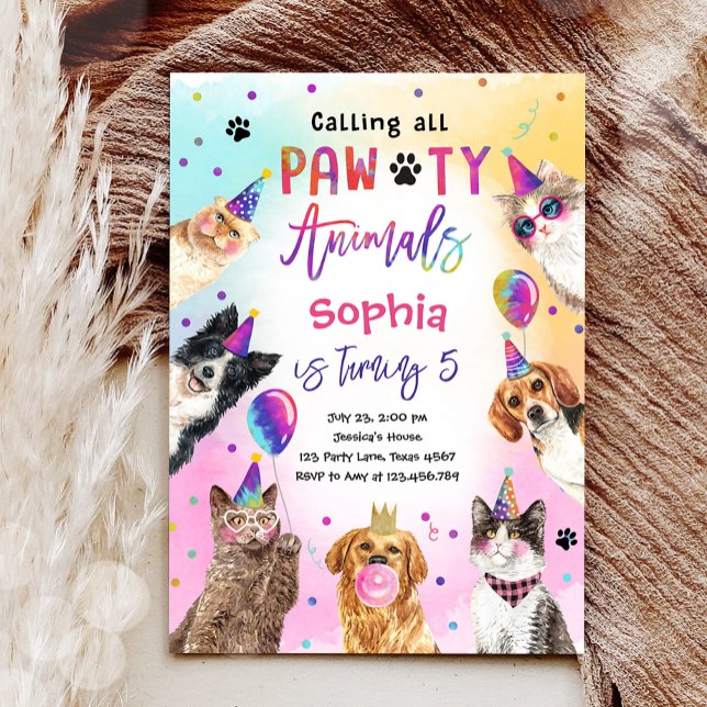 Katzen und Hunde Party Pawty Animals Mädchen Gebur Einladung (Von Creator hochgeladen)