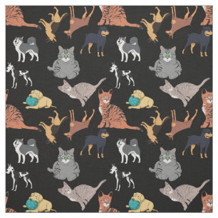 Katzen- und Hundemusterdesign auf Schwarz  Stoff