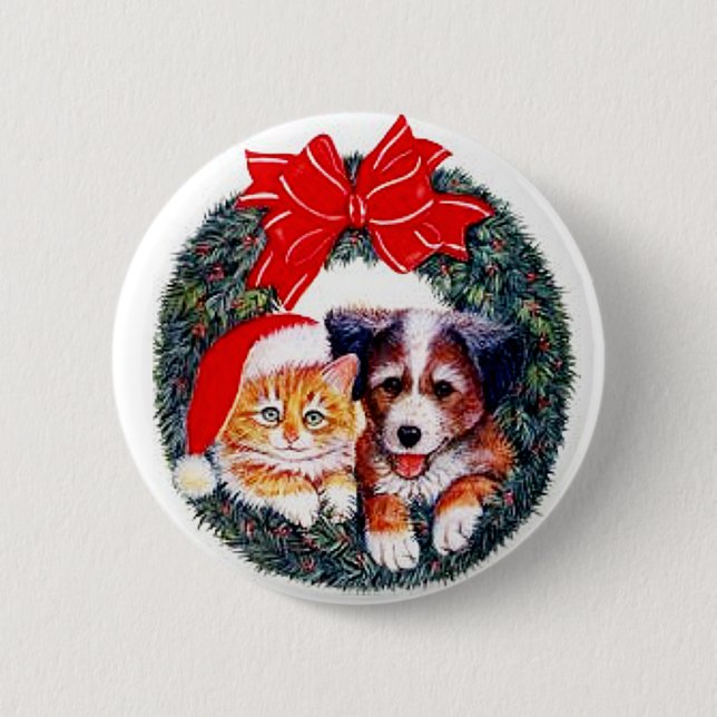 Katzen-und Hundeweihnachtsknopf Button (Vorderseite)