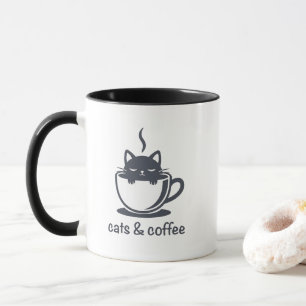 Katzen und Kaffee Minimalist Noir Katzenzitat Tasse