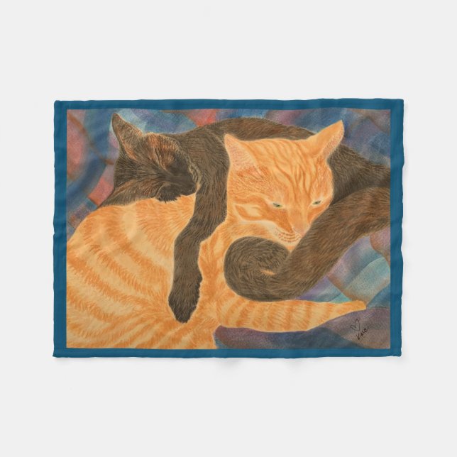 Katzen und Kariert Fleecedecke (Vorderseite (Horizontal))
