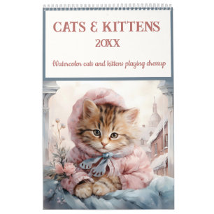 Katzen und Kätzchen Aquarellfarben-Dressup Kalender