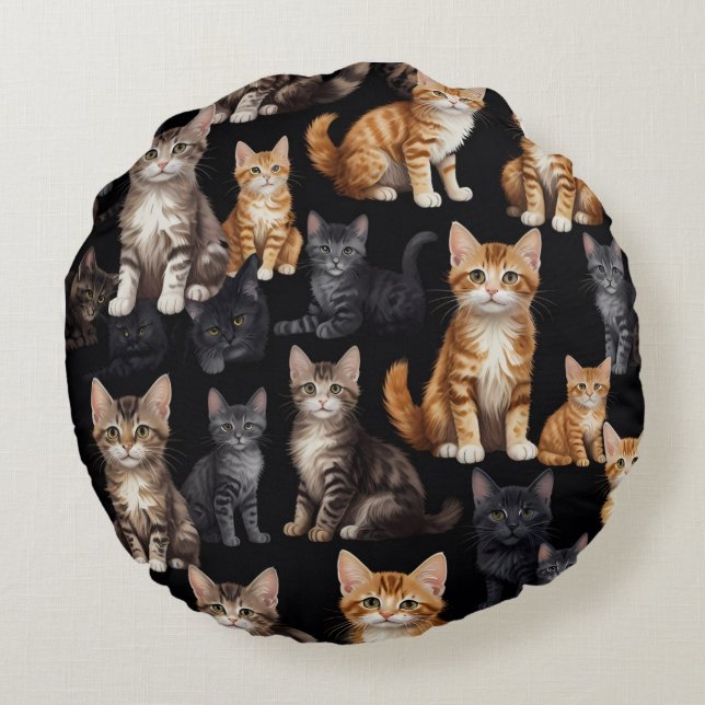 Katzen und Kätzchen Rundes Kissen (Rückseite)