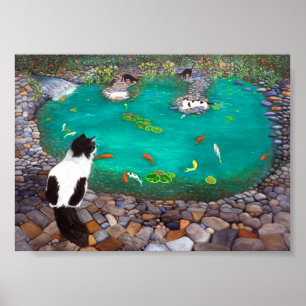 Katzen und Koi Fish Kunstdrucke. Geschenk für Katz Poster