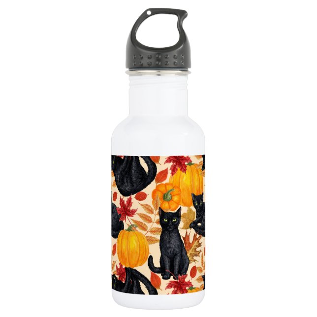 Katzen und Kürbis Edelstahlflasche (Vorderseite)