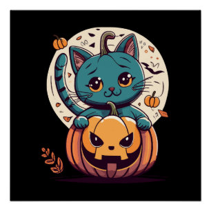 Katzen und Kürbis für ein glückliches Halloween! Poster