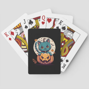 Katzen und Kürbis für ein glückliches Halloween! Spielkarten