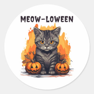 Katzen und Kürbis mit humorvollen Phrasen Runder Aufkleber