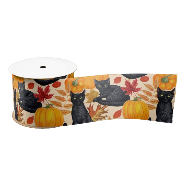 Katzen und Kürbis Satinband (Spule)