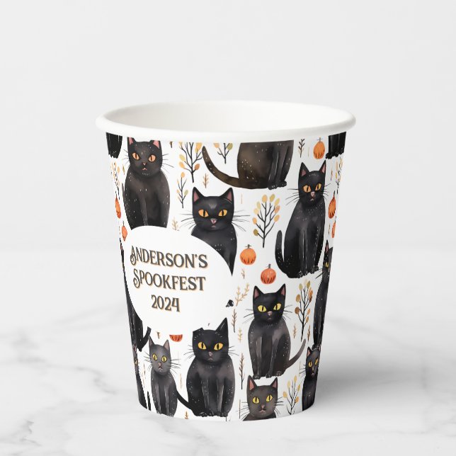 Katzen und Kürbiscreen für benutzerdefinierte Hall Pappbecher (Vorderseite)