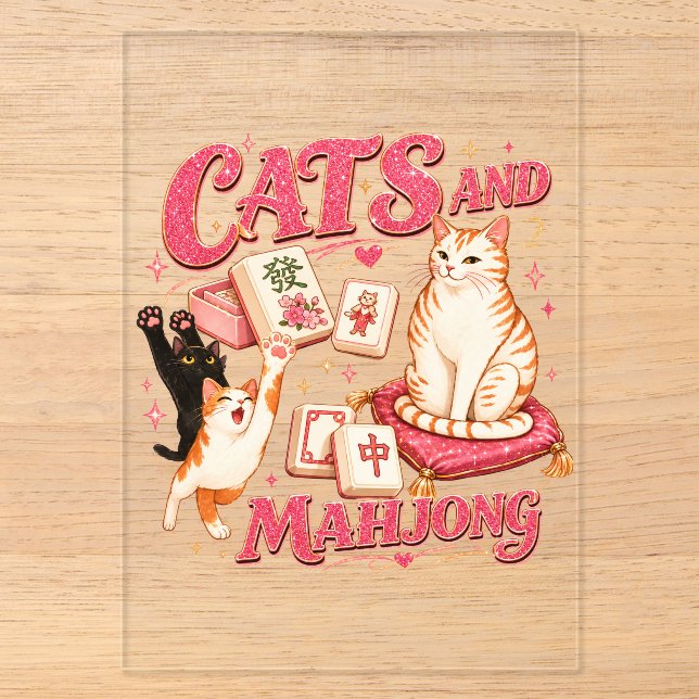 Katzen und Mahjong Acryleinladungen (Vorderseite)