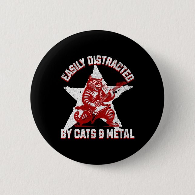 Katzen und Metalllüfter Metalhead Heavy Rock Star Button (Vorderseite)