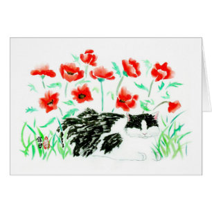 Katzen- und Mohnblumenkarte