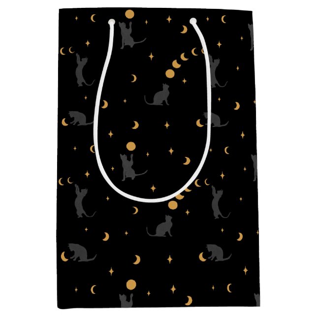 Katzen und Mondphasen - Geschenktasche Mittlere Geschenktüte (Vorderseite)