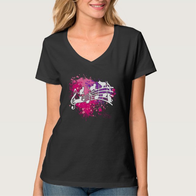Katzen und Musikkätzchen rotieren auf Stöbern und  T-Shirt (Vorderseite)