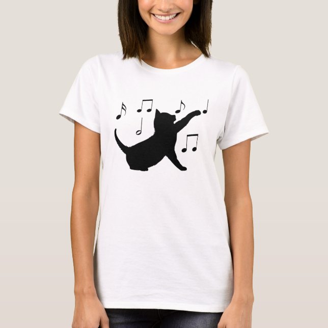 Katzen- und Musiknotizen in der Silhouette T-Shirt (Vorderseite)