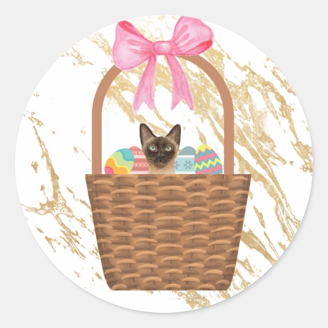 Katzen- und Ostereier in einem Osterkorb Runder Aufkleber (Vorderseite)