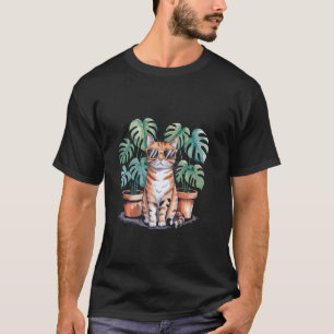 Katzen Und Pflanzen Monstera Blatt Pflanzenliebhab T-Shirt