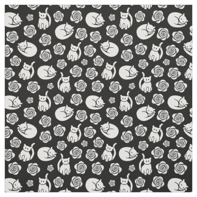 Katzen und Rose, schwarz und weiß Stoff (Muster)