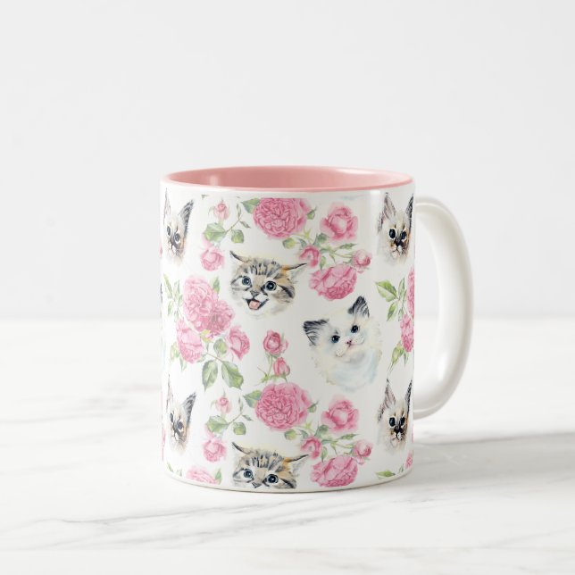 Katzen und Rose Zweifarbige Tasse (VorderseiteRechts)