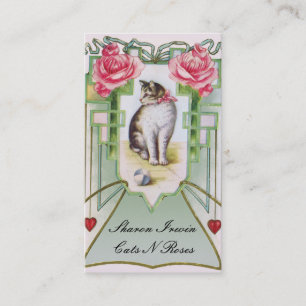 Katzen-und Rosen-Geschäfts-Karten-Schablone Visitenkarte